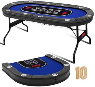 Rioloiuy 10 Player Poker Table Foldable,Texas Holdem Poker Table,Portable Casino Table for Game Room Folding Poker Table/Game Table with Padded Rails and Cup Holders Poker Table top (84 in)