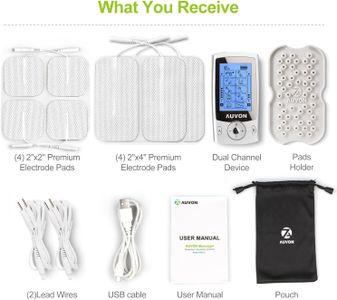 AUVON Dual Channel TENS Machine – 20 Modes, Muscle Stimulator with Pads