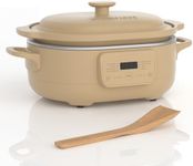 MAGNIFIQUE 4 Quart Multi-Cooker, with 8-in-1 Casserole Programmable Slow Cooker, Dutch Oven, Pasta, Wooden Spoon, Nonstick, Oven Safe Pot to 500°F Brown Brown