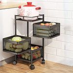 Privesh Metal Kitchen Trolley Kitchen Organizer Items&Kitchen Accessories Items For Kitchen Rack Square Design For Fruits&Vegetable Onion Storage Kitchen Trolley With Wheels (Black) (3 Layer)