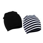 LVE Unisex Baby Beanie Hat,2 Pack Soft Cute Knit Cap Soft Double Layered Hats Aged 1-3 (Black-Stripe)