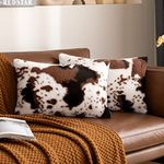 Woaboy Pack of 2 Luxury Faux Fur Throw Pillow Covers Cowhide Decorative Soft Fluffy Plush Couch Throws Brindle Cushion Covers for Couch Living Room Sofa Bedroom 12x20 Inch