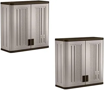 Suncast 2 Pack 4 Cubic Feet Resin Single Shelf Garage Wall Storage Cabinet, Platinum