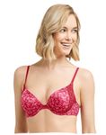 Maidenform Natural Boost Demi Bra, Push-Up Lace T-Shirt Bra with Convertible Straps, Add-One-Cup-Size Push-Up T-Shirt Bra, Strawberry Rouge Lovely Stem, 38D