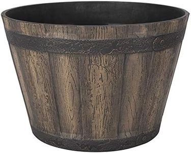 Rocky Mountain Goods Whiskey Barrel Planter Pot Large - 15” Weathered Oak Barrel Plastic Resin - Outdoor/Indoor Flower Pot - UV Fade Resistant Finish