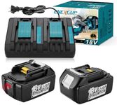 2Pack 18V 6000mAh Replacement Battery + DC18RD Dual Port Charger for Makita 18V Battery BL1850B BL1830 BL1840 BL1850 BL1860 BL1815 BL1820 with 2Port Makita 18v Battery Charger