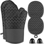 NAVITHOUS Oven Mitts And Pot Holders Set 6Pcs,Kitchen Oven Glove,High Heat Resistant 500°F Large Size Oven Mits And Potholders With Soft Cotton Lining And Non-Slip Silicone Surface For Cooking (Black)