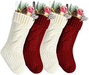 Pack 4, 14" Unique Burgundy and Ivory White Knit Christmas Stockings