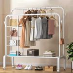 LEOPAX® Premium Double Rods Clothing Garment Rack with 3-Tier Storage Shelf and 4 Side Hooks on Wheels for Livingroom, Bedroom, Hallway - Black - 125 x 45 x 150cm