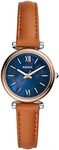 Fossil Watch for Women Carlie , Quartz Movement, 28 mm Silver Stainless Steel Case with a Leather Strap, ES4701