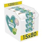 Pampers Sensitive Baby Wipes 15 Packs of 80 = 1200 Baby Wet Wipes, Unscented, For a Soft And Gentle Clean