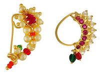 Vail Creations Traditional Maharashtrian Nose ring without piercing Pearl Gold Plated Nath Clip On Nose Ring For Women Combo of 2