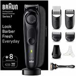 Braun Series 7 Beard Trimmer, Trimmer/Hair Trimmer, Professional Hair Clipper, 40 Settings, Charging Station, Travel Case, Beard Template, 100 Minutes Wireless Running Time, Waterproof, BT7440