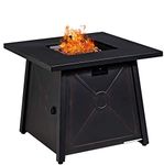 Giantex Gas Fire Table, 30 Inch Square Table 50,000BTU Fire Table w/Waterproof Cover, ETL and CSA Certification Patio Auto-Ignition Propane Heater Fire Table w/Lava Rock (Black)