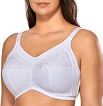 Delimira Women's Wireless Bras Cotton Mastectomy Bras with Pockets Post Surgery Full Cup Comfort Plus Size Everyday Bra White 34C