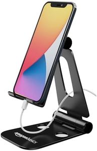 amazon basics Aluminum Adjustable Mobile Phone Foldable Tabletop Stand Dock Mount for All Smartphones, Tabs, Kindle, iPad (Black)