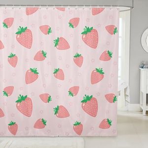 Strawberry Print Bathroom Curtain Kids Girls Kawaii Pink Strawberry Shower Curtain Cute Fruit Bath Curtains for Bathtubs Girl Stalls Decor Lightweight Waterproof Kids Bathroom Accessories 72"x84"