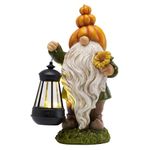 TERESA'S COLLECTIONS Outdoor Fall Decor Garden Gnomes with Solar Lights for Outside, Garden Statues Resin Fall Decorations for Home Porch, Halloween Pumpkin Decor for Autumn, Thanksgiving Gift, 11.6"