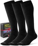 Bbfrey Men's Cotton Compression Socks Men 20-30mmHg - Knee High Black Compression Socks Support for Running Hiking Climbing
