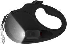 TUG Oval 360° Tangle-Free Retractable Dog Leash | Flashlight Included | Integrated Waste Bag Dispenser Pocket (Medium, Black)