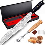 MOSFiATA Professional Serrated Bread Knife for Homemade Bread - 8 inch High Carbon Stainless Steel Japanese Sharp Blades Bread Cutter Knife with Cover - Full Tang Wooden Handle Cake Bread Knives Set