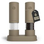 LARS NYSØM Electric Salt and Pepper Grinder Set I Automatic Salt and Pepper Mills with Adjustable Ceramic Grinder I AAA-Battery Operated Electric Spice Mill Set (Taupe Brown)
