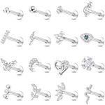 YADOCA 16Pcs 16G Tragus Piercing Jewelry Hypoallergenic Surgical Steel Tragus Earrings Internally Threaded Flat Back Medusa Labret Lip Monroe Conch Cartilage Stud Earrings for Women