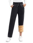 Voqeen Women's Sherpa Lined Sweatpants Thermal Fleece Lined Jogger Pants Winter Thick Furry Trousers Warm Tracksuit Bottoms with Drawstring and Pockets Black