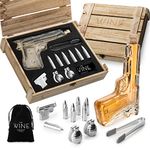 Gifts for Men Dad, Whiskey Decanter Set - 9 Oz with Two 2 Oz Glasses + Bullet Chillers Gun Birthday, Home Bar, Drinking Military Present Dispenser, Him Husband, Bar