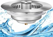 3-in-1 Kitchen Sink Drain Strainer, Upgraded 304 All Stainless Steel Pop Up Kitchen Sink Stopper, Fast Drainage and Anti-Clogging Basket Sink Filter for US/CA Standard 3-1/2 Inch Drains - Light Grey