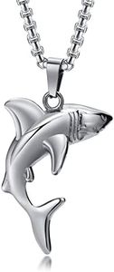 Hisatan Shark Pendant Necklace Animal Jewelry Necklaces for Men Shark Chain Stainless Steel Shark Charm Pendant Sturdy Solid Pendant, 24'' Chain, Stainless Steel, No Gemstone