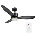 Globe Electric 27105 48" Smart Ceiling Fan with LED Light, Remote Control, WhisperQuiet DC Motor, 6 Speeds, Black with Brass Accents