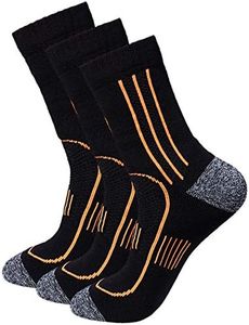 Pauboland Men's Black Cushioned Anti Odor Blister Resistant Crew Compression Hiking Trekking Mountaineering Socks,Size 7-12, 3-pack Black, 7-12