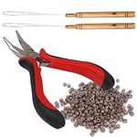 Hair Extensions Tools Kit,Professional Tools With Hair Extension Pliers,Loop Threader and 500 PCS Silicone Line Nano Brown Beads for Extending Hair Wearing Feather Accessories Barber or Diy (Brown)