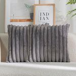 DEELAND Pack of 2,Double-Sided Faux Fur Plush Decorative Throw Pillow Covers Fuzzy Striped Soft Pillowcase Cushion Covers for Sofa Couch Bedroom（Darkgrey 20x20 inch