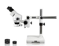 Vision Scientific VS-3EZ-IFR07 Binocular Zoom Stereo Microscope, 10x WF Eyepiece, 0.7x-4.5x Zoom, 3.5x-90x Magnification, 0.5x & 2x Auxiliary Lens, Single Arm Boom Stand, 144-LED Ring Light with Intensity Control