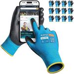 KAYGO Safety Work Gloves PU Coated for Men and Women- KG11P,12 Pairs,Seamless Knit Glove with Two Fingers Touchscreen,Ideal for General Duty Work (Blue,L)