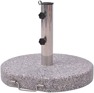 'vidaXL Grey Polished Granite and Stainless Steel Patio Parasol Stand - 45 cm Diameter, Wheelbase for Easy Movement, Suitable for Large Parasols