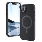 TOCOL 3 in 1 Magnetic for iPhone 13 Case with Magsafe, with 2 Pack Screen Protector + 2 Pack Camera Lens Protector, iPhone 13 Phone Case Silicone 6.1 Inch, Anti-Scratch Drop Protection, Black Magnetic