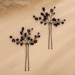 Kercisbeauty Boho Black Crystal Hair Pins for Women Wedding Bridal Hair Piece Handmade Hair Accessories for Brides Bridesmaids 2PCS (Black)