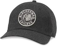 AMERICAN NEEDLE Chicago Blackhawks Archive Legend National Hockey League NHL Team Adjustable Buckle Strap Dad Hat, Black (21005A-CBH-BLK)