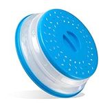 Microwave Plate Cover 10.5" Round Vented Collapsible Splatter Proof With Easy Grip Handle Dishwasher-Safe, BPA-Free Silicone & Plastic by Polerce (Blue)