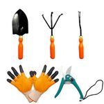 Bright Enterprises Garden Tools Set Combo of 5 pcs (Big Trowel, Hand Cultivator, Weeder, Gloves, Cutter) | Heavy Duty Gardening Tools for Home Garden | Garden Tools Kit | Premium Gardening Tool Set