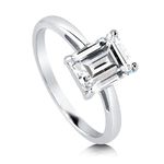 BERRICLE Rhodium Plated Sterling Silver Emerald Cut Cubic Zirconia CZ Solitaire Wedding Engagement Ring 2.1 CTW, Metal, Cubic Zirconia,