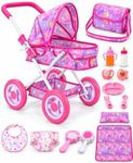 BABESIDE 14-Piece Baby Doll Stroller Set, Fits 10-12 Inch Dolls