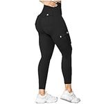 bawilom Women's Cargo Yoga Leggings Butt Lifting Pants with Flap Pockets High Waist Stretchy Running Gym Tights Activewear Black