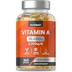 Vitamin A Capsules 10,000iu | 365 Count (1 Year Supply) | High Strength Vitamin A Supplement as Retinyl Palmitate | No Artificial Preservatives | by Horbaach