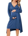 Ekouaer Women Maternity Nursing Gown and Robe Set Labor and Delivery Nursing Nightgowns Pregnancy Clothes Blue L