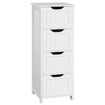 Yaheetech Bathroom Floor Cabinet, Wooden Side Storage Organizer Free Standing Cabinet with 4 Drawers, White