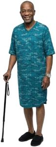 Silverts Mens Adaptive Nightgown - Open Back Cotton Hospital Sleepwear for Elderly - Nightshirt Pajama Top for Disabled Seniors - Home Care Clothing - Camo Plaid 2XL